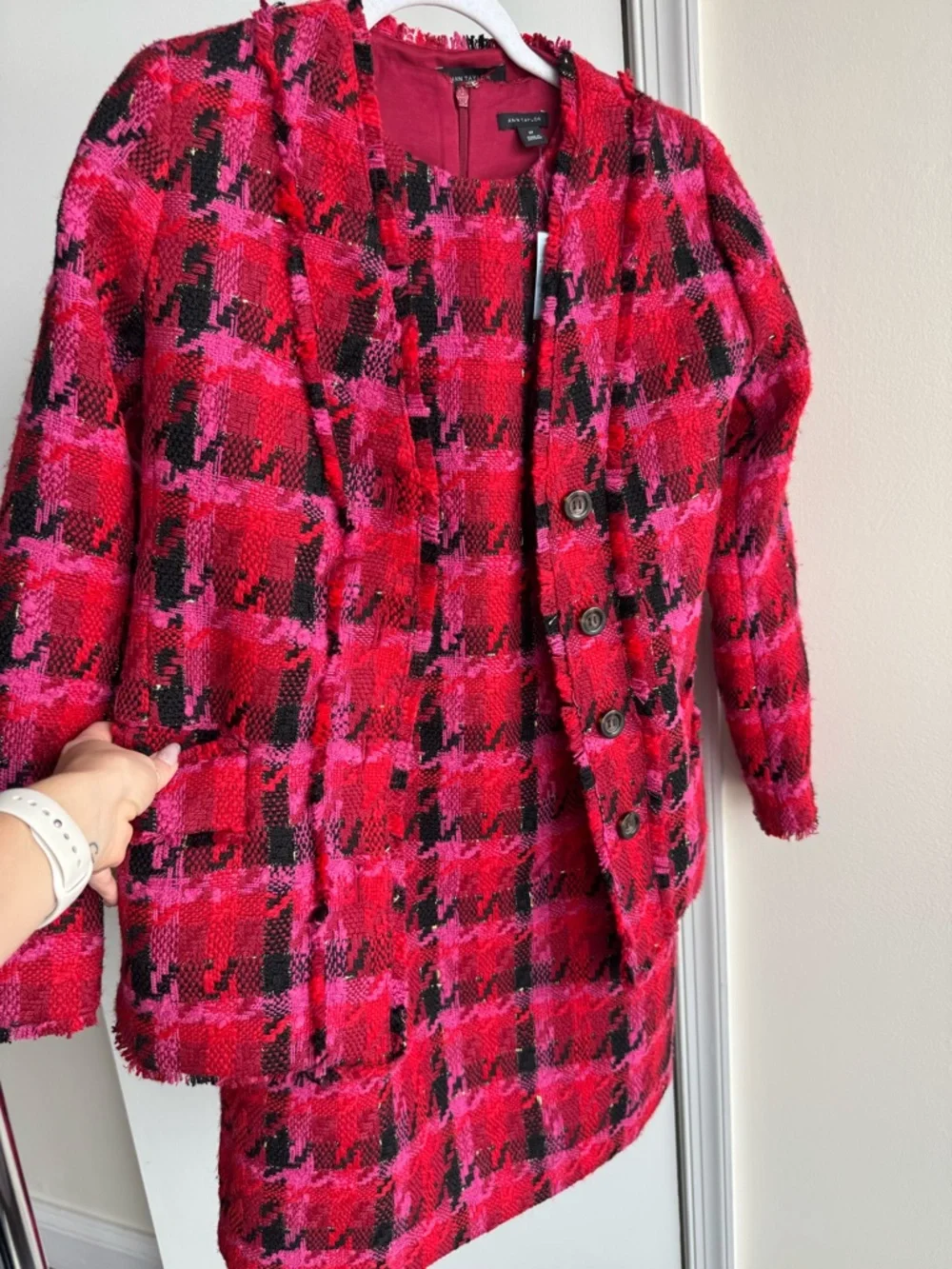 NWT Ann Taylor pink and black tweed dress and Blazer set size 0 petite - Picture 12 of 16